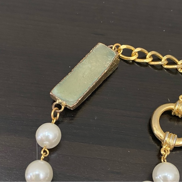 Gold-tone Chain Faux Pearl and Druzzy Crystal 34” Long Necklace - Picture 11 of 12